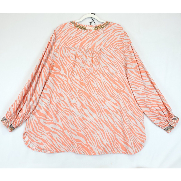 Chico's Animal Print Beaded Sequin Modal Tunic Women XXL Coral Beige V Neck - Picture 2 of 14